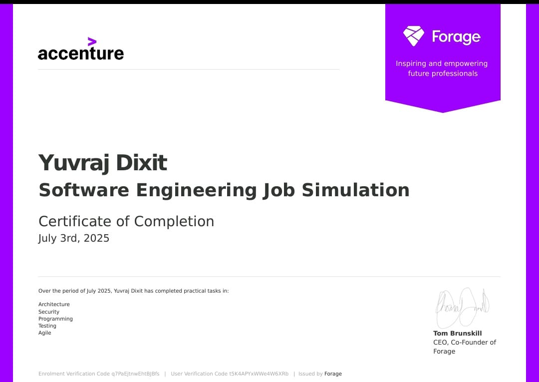 Accenture Software Engineering Job Simulation Certificate