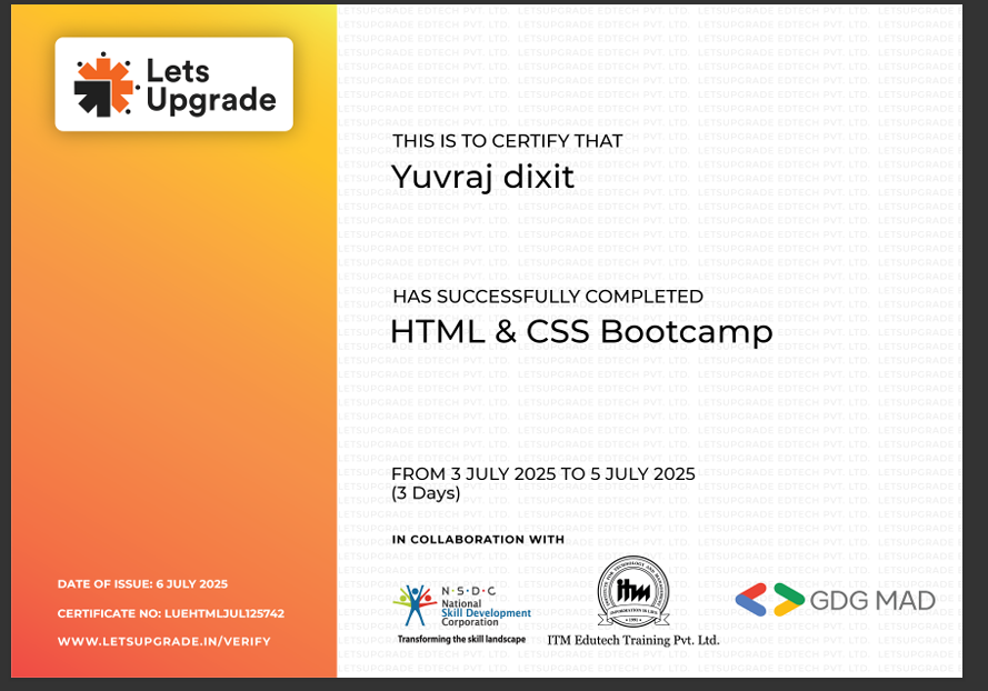 HTML & CSS Bootcamp (LetsUpgrade + NSDC) 
